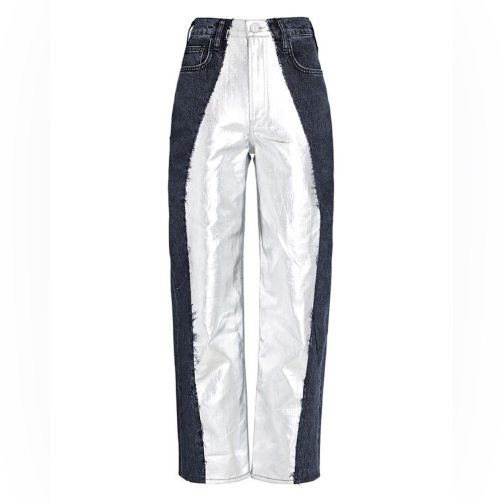 FRAME Pierced Coated Straight-Leg Jeans Size 28 Relaxed Black Silver‎ Mid Rise